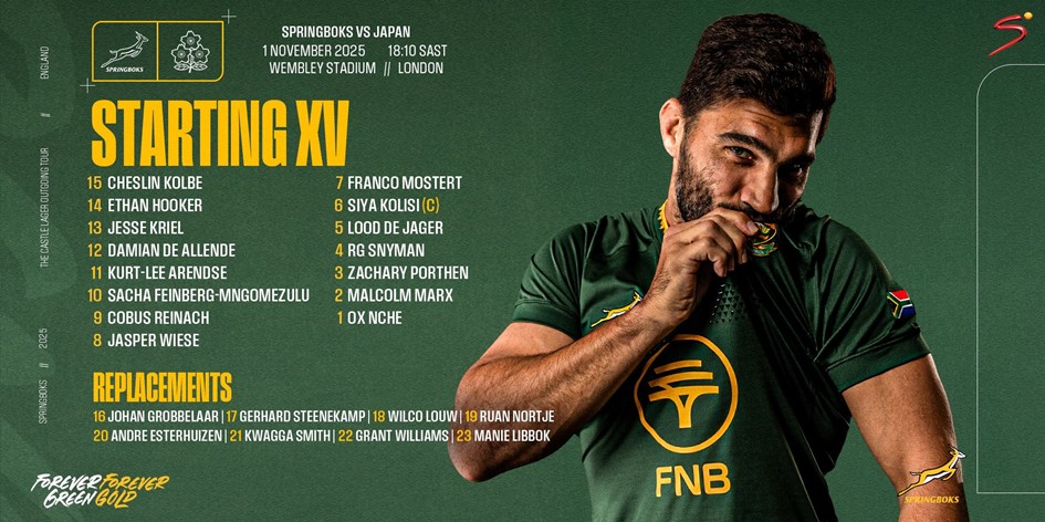 Porthen to make Bok debut as Erasmus sticks with tested combinations against Japan
