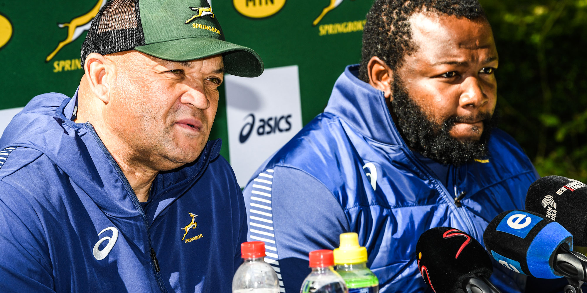 Deon Davids and Ox Nche address the media on Monday.