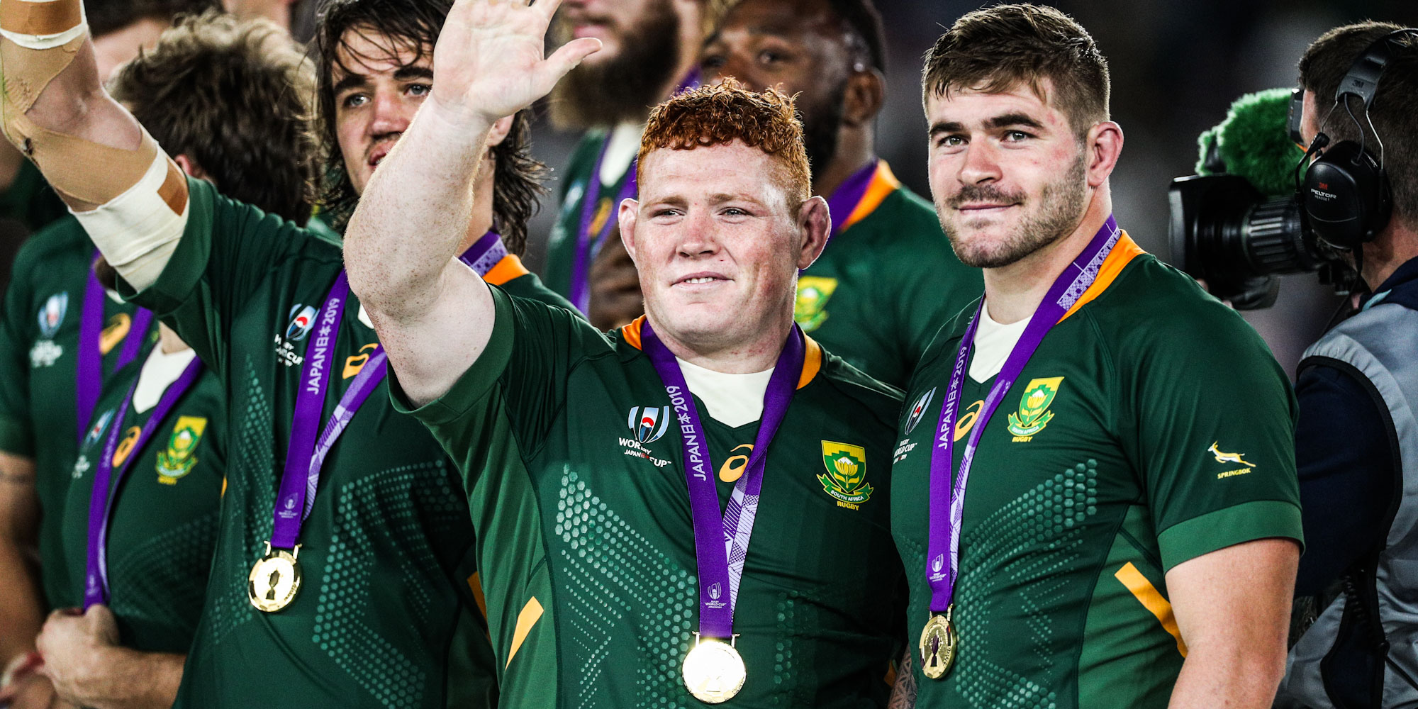 First RWC winners medal, with Malcolm Marx on the right.