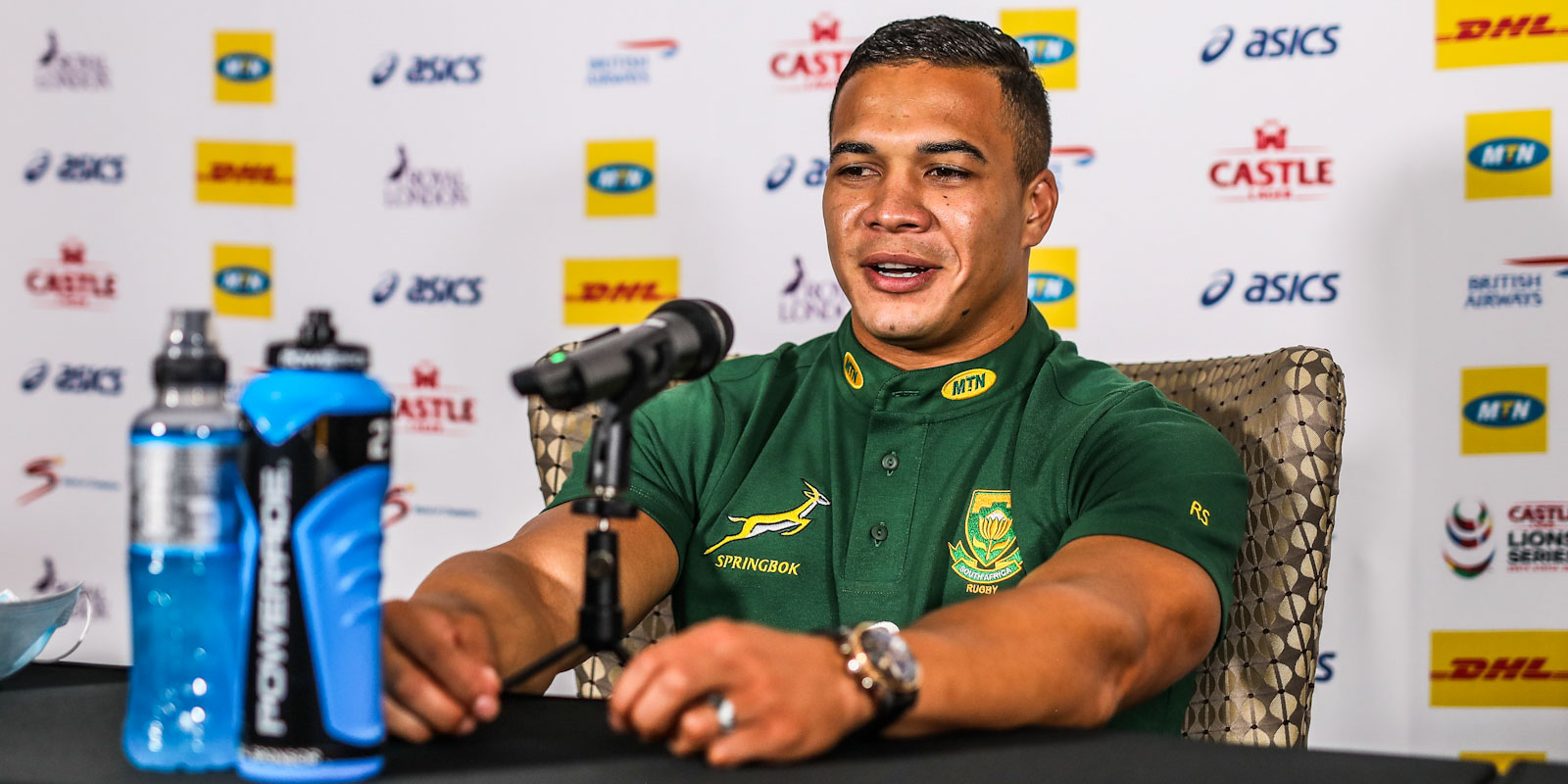 Cheslin Kolbe chats to the media on Monday.
