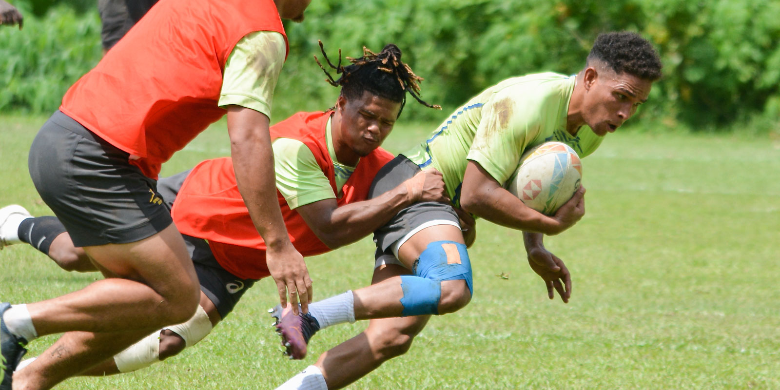 Ronald Brown tackled by Dewald Human during training.