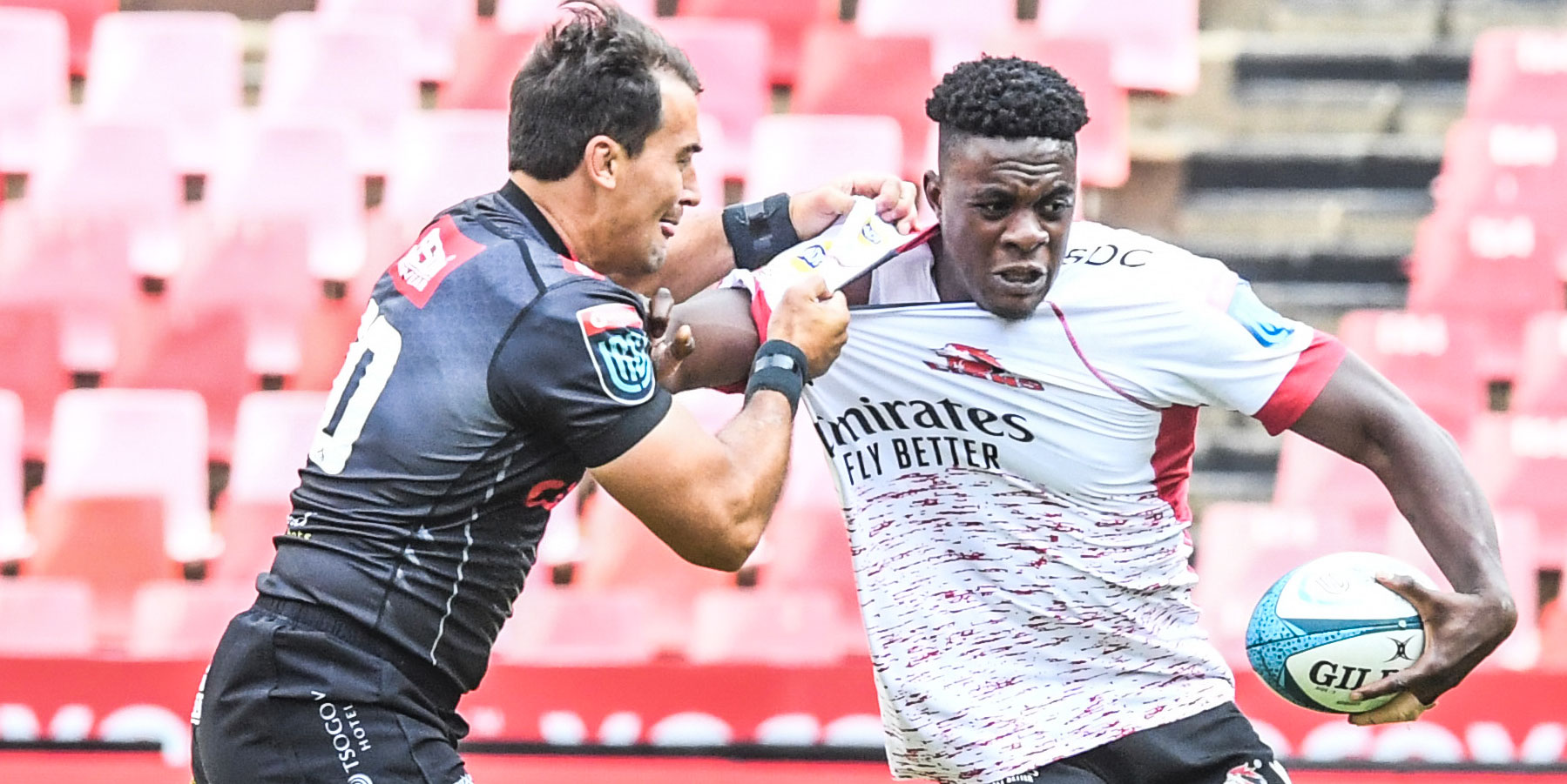 Henco Venter tries to tackle Emmanuel Tshituka the last time the Cell C Sharks and Emirates Lions met.