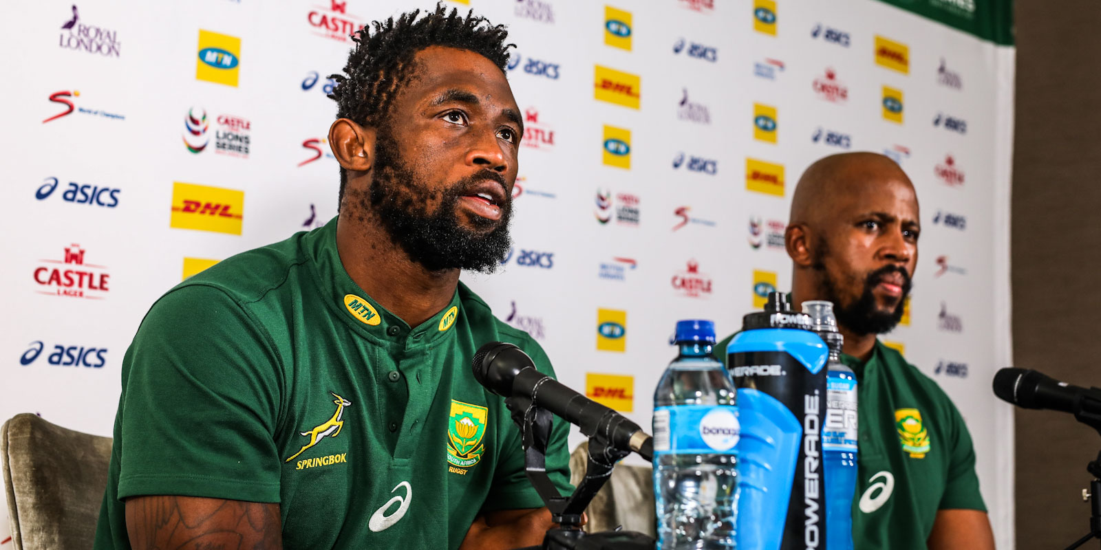 Siya Kolisi and Mzwandile Stick at Friday's virtual media conference.