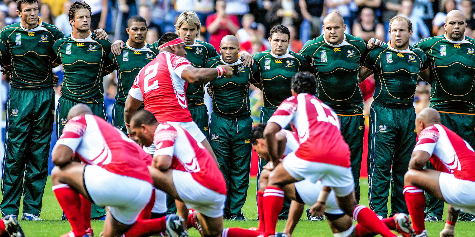 The Springboks face Tonga during the 2007 Rugby World Cup in France.
