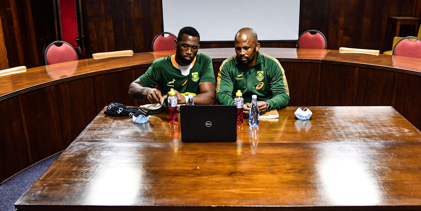Siya Kolisi (left) and Mzwandile Stick's virtual media conference after the Castle Lager Springbok Showdown.