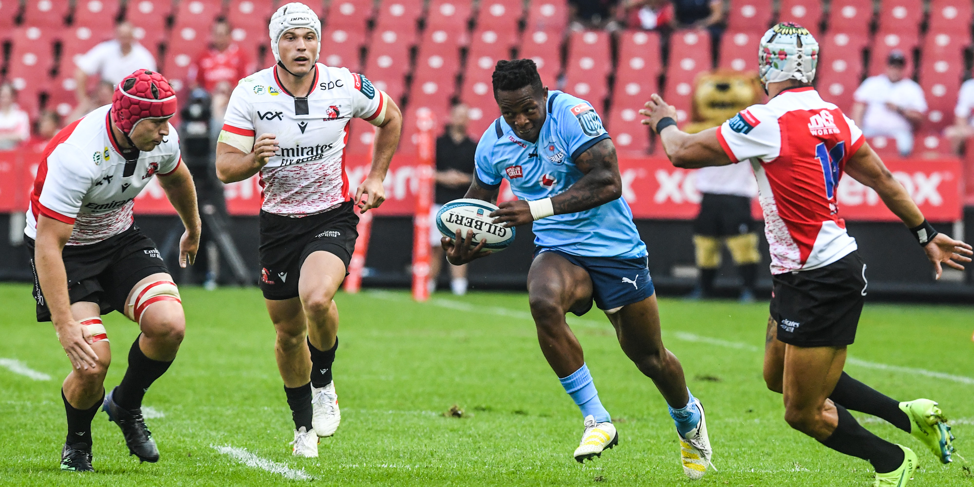 Sbu Nkosi on the attack for the Vodacom Bulls in round one against the Emirates Lions.