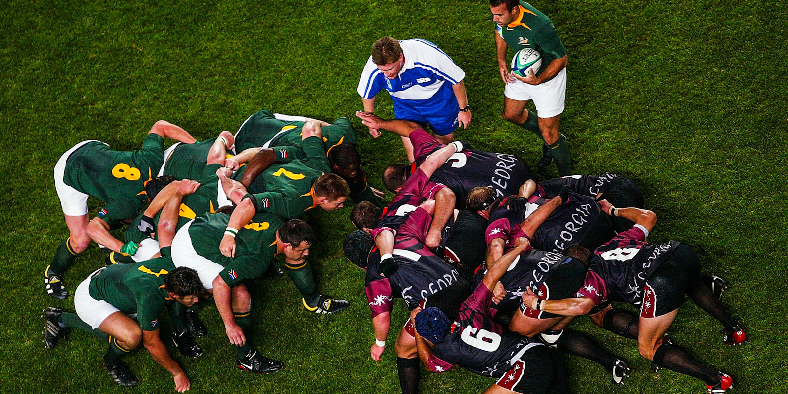 The Georgians - in action against the Boks here at RWC 2003 - are renowned for their strong pack of forwards.