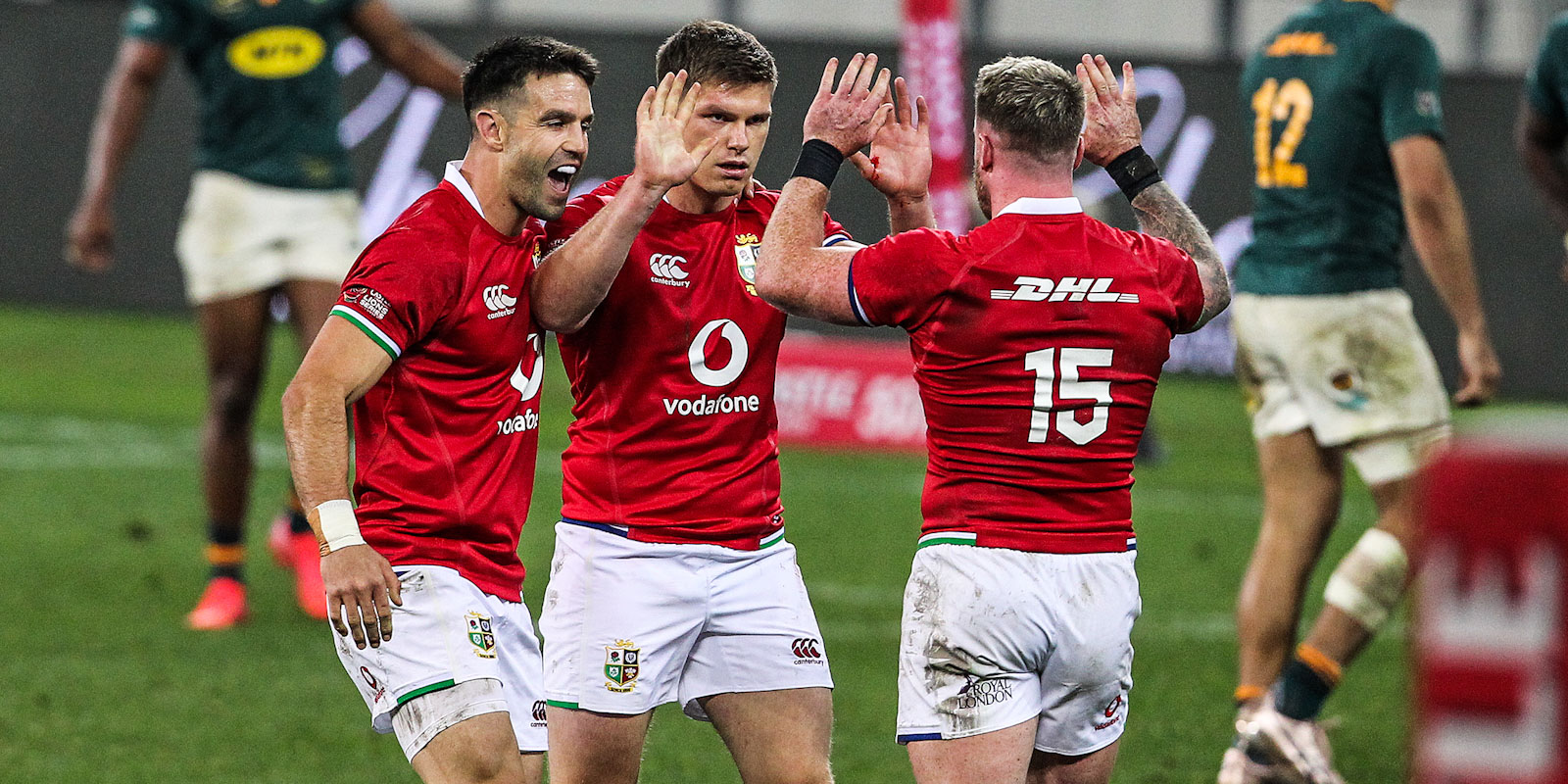 Lions celebrations after Owen Farrell's penalty goal pushed them ahead by five points.