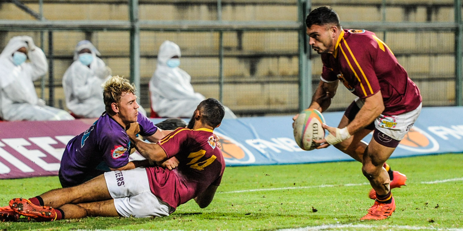 David Brits goes over for one of Maties' four tries.
