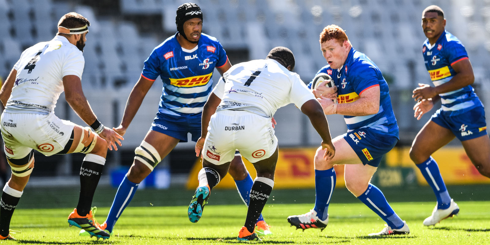 Steven Kitshoff braces for contact in the DHL Stormers' opening clash last weekend against the Cell C Sharks.